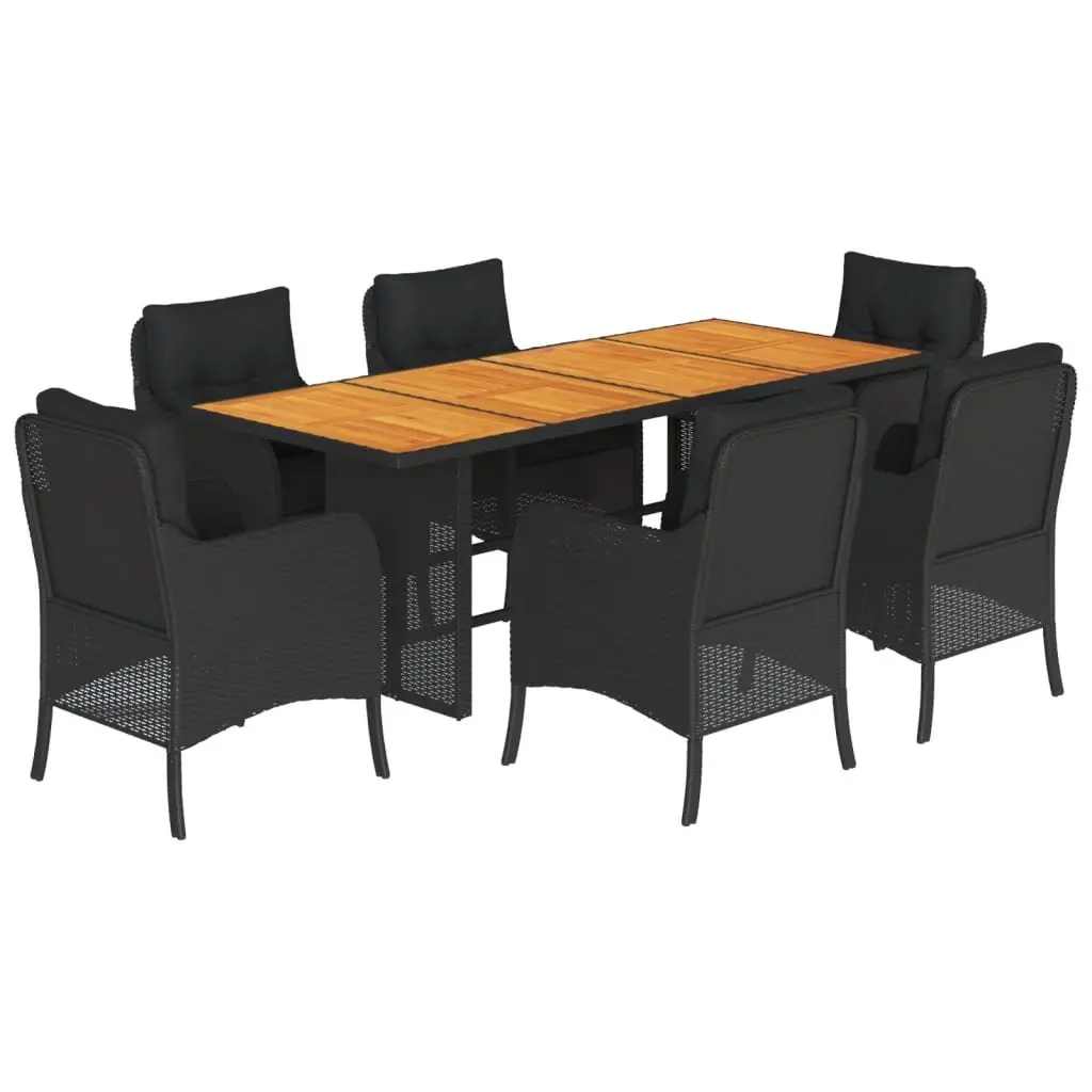 Outdoor Dining Set 7 Piece Garden Furniture Black Poly Rattan Patio Table Chairs