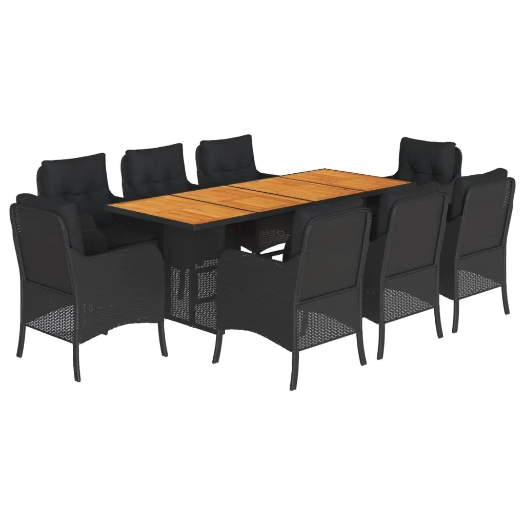 Garden Dining Set 9 Piece Outdoor Furniture Black Poly Rattan With Cushions