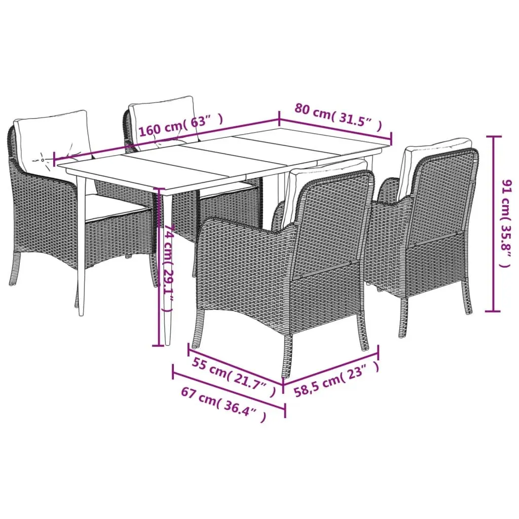 Outdoor Dining Set 5 Piece PE Rattan Powder Coated Steel Black