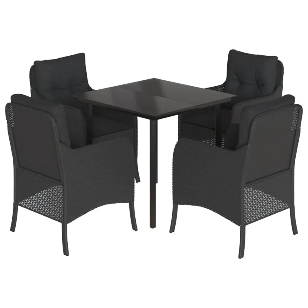 Garden Dining Set PE Rattan 5 Piece Outdoor Furniture Black Chairs Table