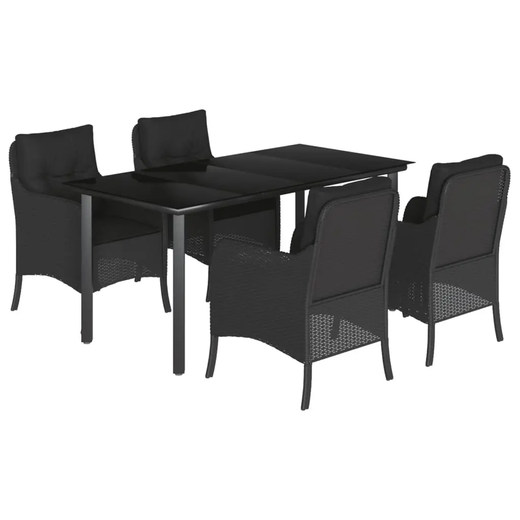 Outdoor Garden Dining Set PE Rattan 5 Piece Patio Furniture with Cushions Black