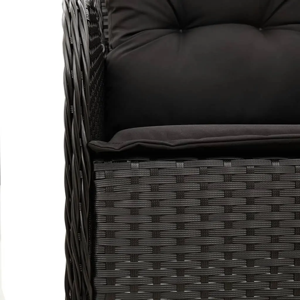 7 Piece Garden Furniture Set Black PE Rattan with Cushions and Glass Top