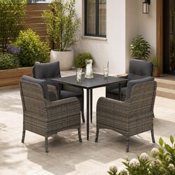 Garden Dining Set 5 Piece Outdoor Furniture Table Chairs Cushions Grey Patio