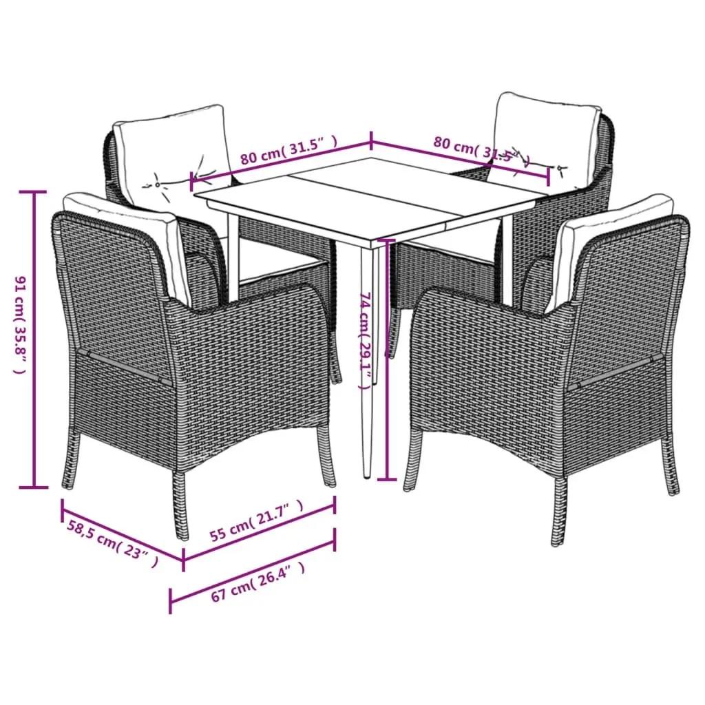 Garden Dining Set 5 Piece Outdoor Furniture Table Chairs Cushions Grey Patio