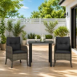 Outdoor Dining Set 3 Piece Garden Furniture Grey Poly Rattan Table Chairs