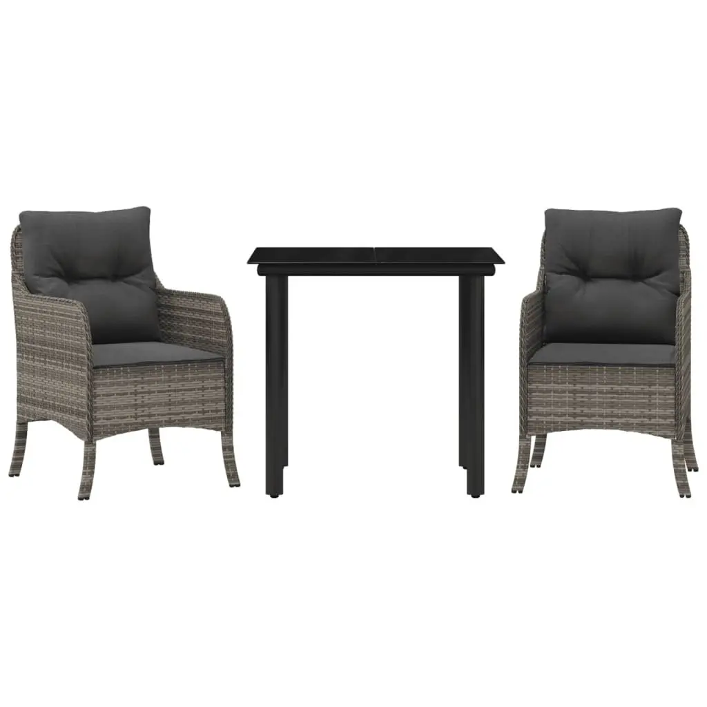 3 Piece Garden Furniture Set Grey Poly Rattan Table and Chairs Outdoor Dining