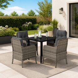 Comfortable 5 Piece Grey Garden Dining Set with Cushions