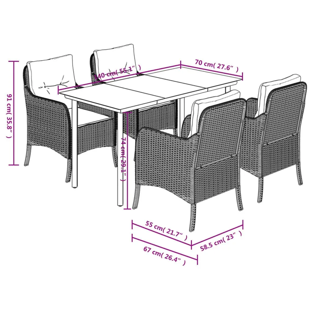 Garden Dining Set PE Rattan 5 Piece Outdoor Furniture Table Chairs Cushions Grey