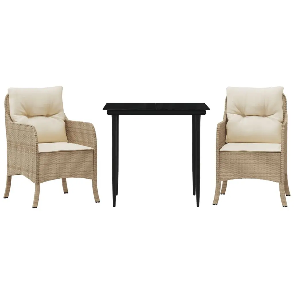 Outdoor Dining Set Poly Rattan 3 Piece Beige with Cushions