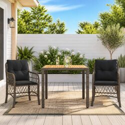 3 Piece Outdoor Bistro Set Grey Poly Rattan Garden Furniture with Cushions