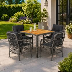 5 Piece Garden Dining Set Outdoor Patio Furniture Grey Poly Rattan with Cushions