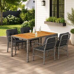 Grey Poly Rattan Garden Dining Set with Cushions Outdoor Furniture Patio Table