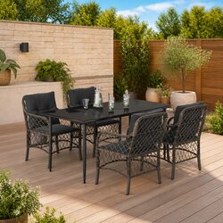 Garden Dining Set 5 Piece Outdoor Furniture Grey Poly Rattan with Cushions Patio