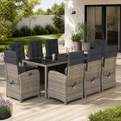 9 Piece Garden Dining Set Outdoor Patio Furniture with Cushions Grey