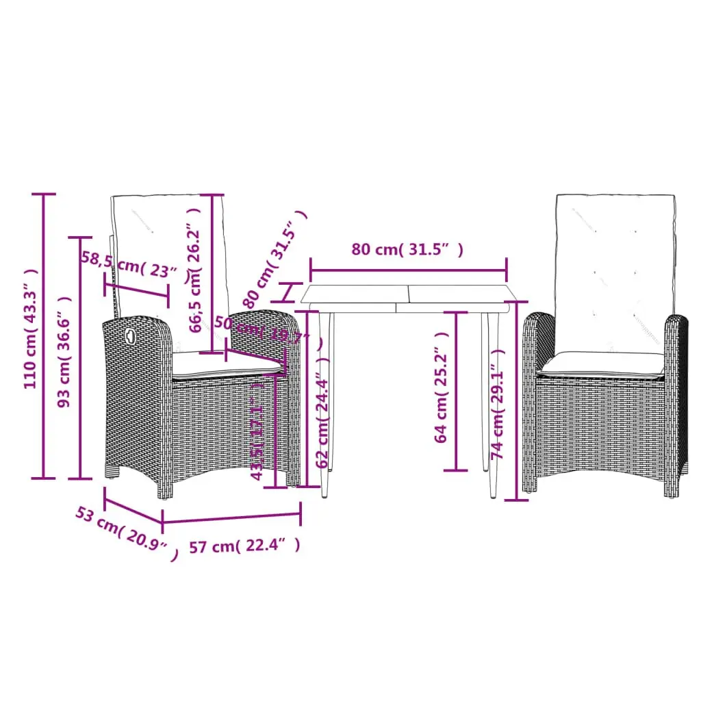3-Piece Outdoor Dining Set with Cushions