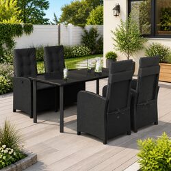 5 Piece Black Rattan Dining Set for Outdoor Living