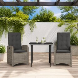 3 Piece Grey Rattan Dining Set for Outdoor Living