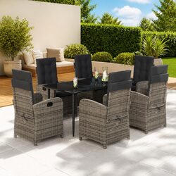 7 Piece Garden Dining Set with Grey Cushions
