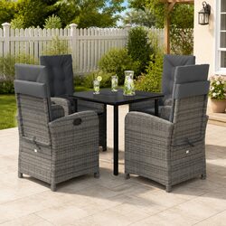 Garden Dining Set 5 Piece Poly Rattan Outdoor Furniture Grey with Cushions