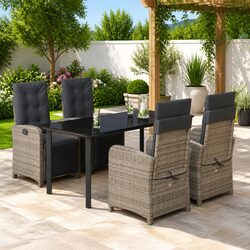 Garden Dining Set 5 Piece Grey Poly Rattan Outdoor Furniture with Cushions