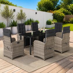 7 Piece Garden Dining Set Grey Poly Rattan Outdoor Furniture with Cushions