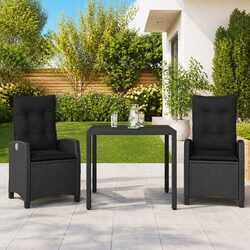 Garden Dining Set 3 Piece Outdoor Patio Furniture with Cushions Black Poly