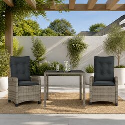 Outdoor Dining Set 3 Piece Garden Furniture Grey Poly Rattan Table Chairs