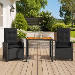 Versatile 3 Piece Black Rattan Dining Set for Your Patio