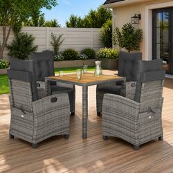 Outdoor Garden Dining Set 5 Piece Grey Poly Rattan Chair Table Patio Furniture