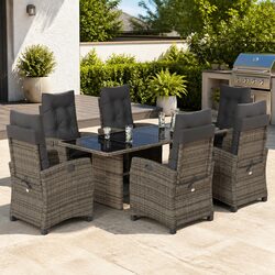 Outdoor Dining Set 7 Piece Garden Furniture Grey Poly Rattan Table Chairs
