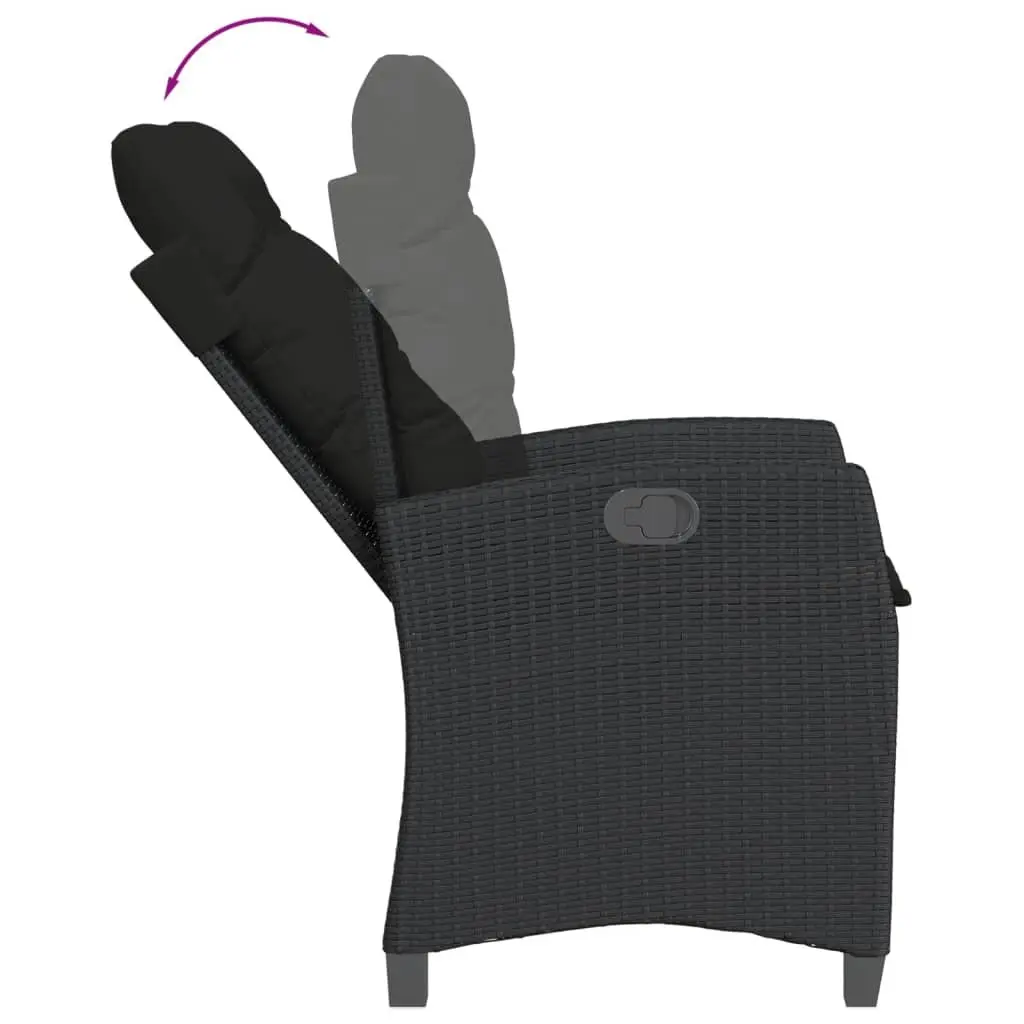 9 Piece Outdoor Dining Set Black PE Rattan with Acacia Wood Tabletop and Cushions