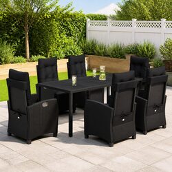 7 Piece Garden Dining Set Outdoor Furniture with Cushions Black Poly Rattan