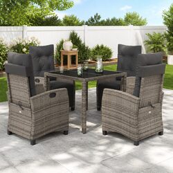 Outdoor Garden Dining Set 5 Piece Grey Poly Rattan Table Chairs Cushions Patio
