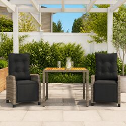 3-Piece Garden Dining Set Poly Rattan Chairs Table with Cushions Outdoor Patio