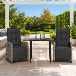 Garden Dining Set 3 Piece Outdoor Furniture Grey Poly Rattan Table Chairs