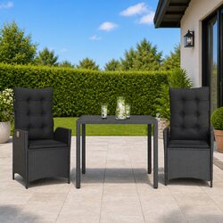 Outdoor Garden Dining Set 3 Piece PE Rattan Black Patio Furniture with Cushions