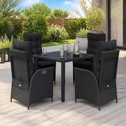 5 Piece Outdoor Dining Set with Cushions Adjustable Backrest Black Garden
