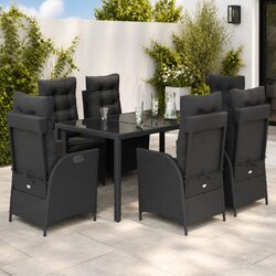 Practical 7-Piece Black Outdoor Dining Set with Cushions
