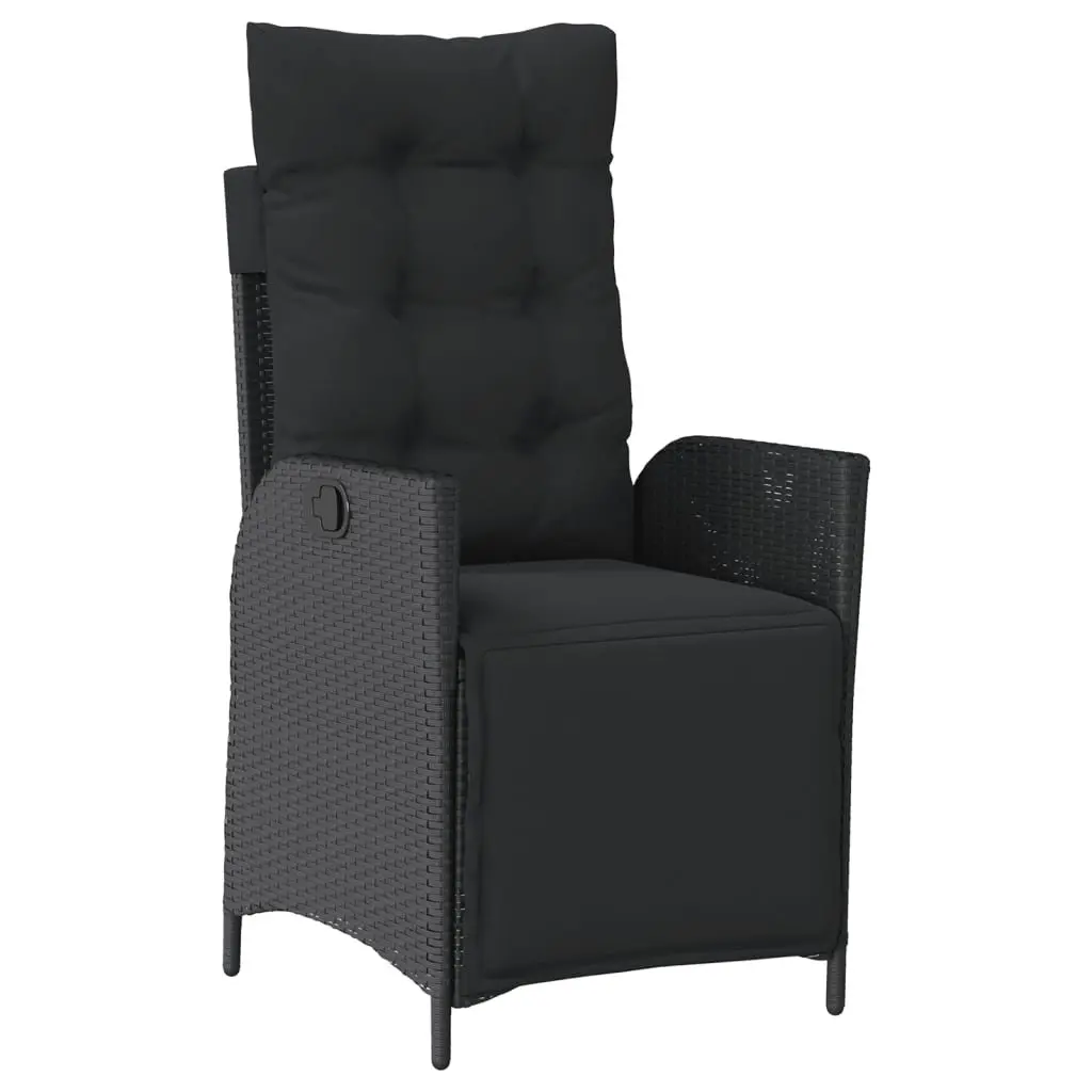 7 Piece Garden Furniture Dining Set Black Weather Resistant Poly Rattan with Cushions and Tempered Glass Tabletop