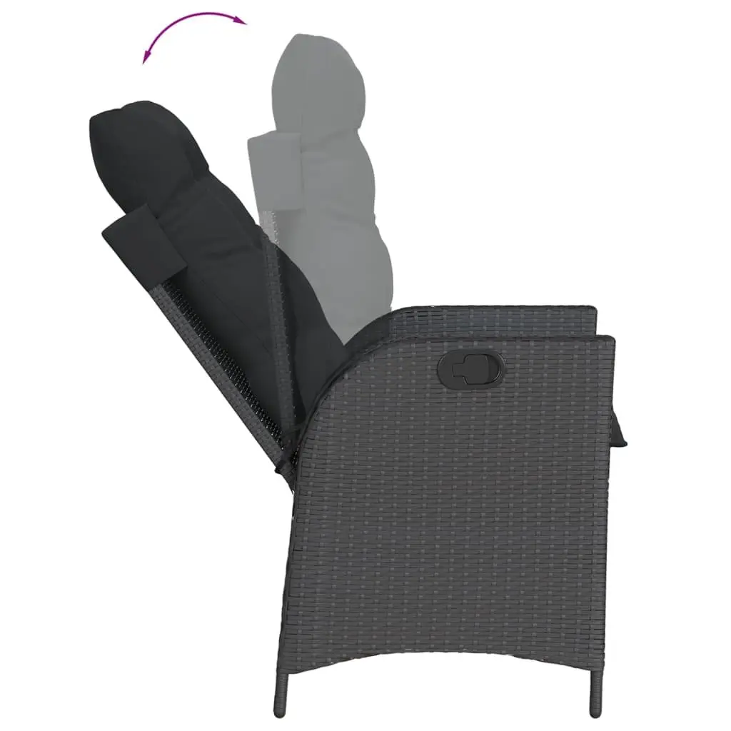 7 Piece Garden Furniture Dining Set Black Weather Resistant Poly Rattan with Cushions and Tempered Glass Tabletop