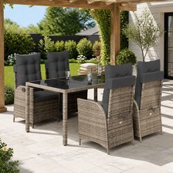 Garden Dining Set 5 Piece Outdoor Furniture Grey Poly Rattan Patio Table Chairs