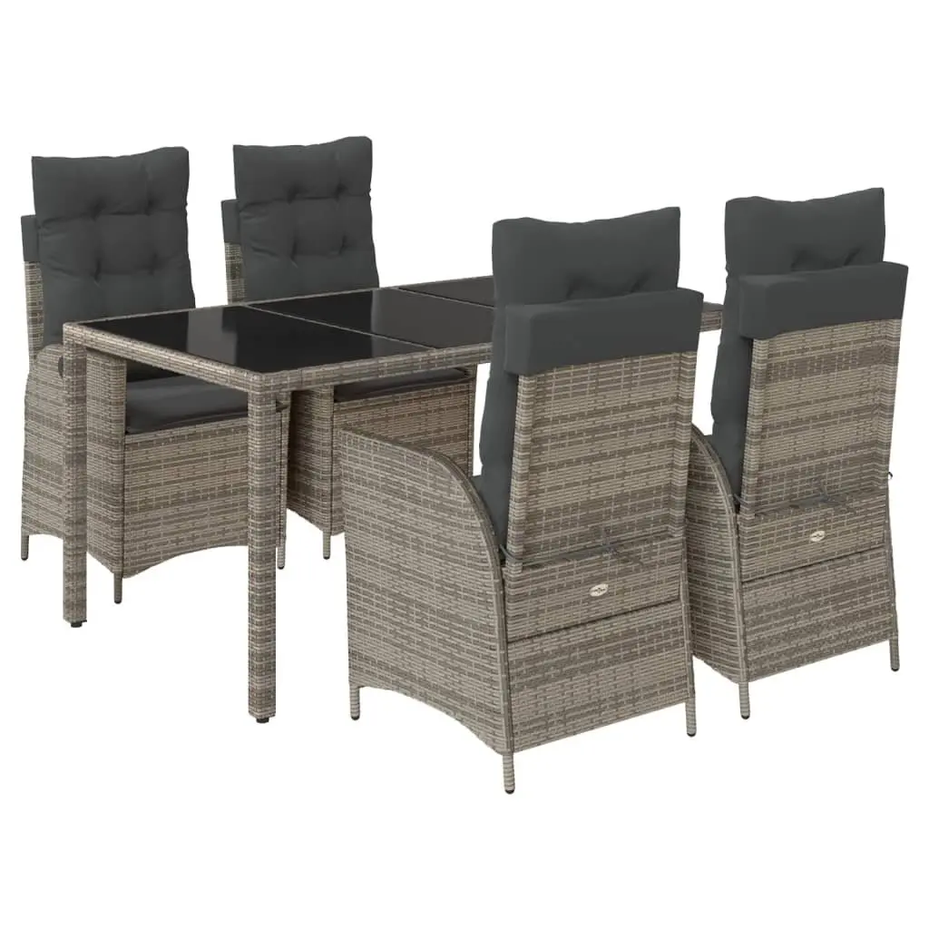 Outdoor Dining Set Grey Poly Rattan 5 Piece Patio Furniture with Adjustable Backrests and Thick Cushions