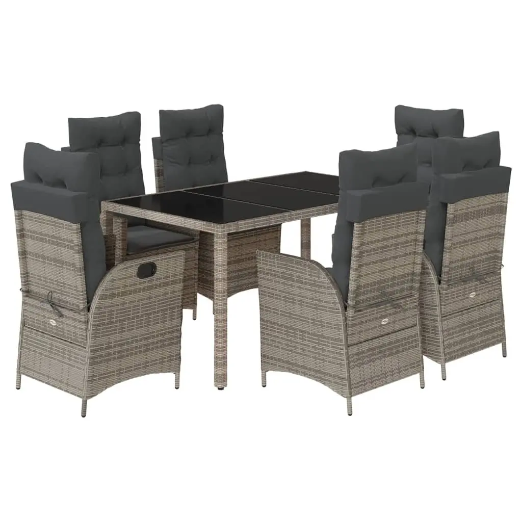 7 Piece Outdoor Dining Set Grey Poly Rattan Cushioned Garden Patio Furniture