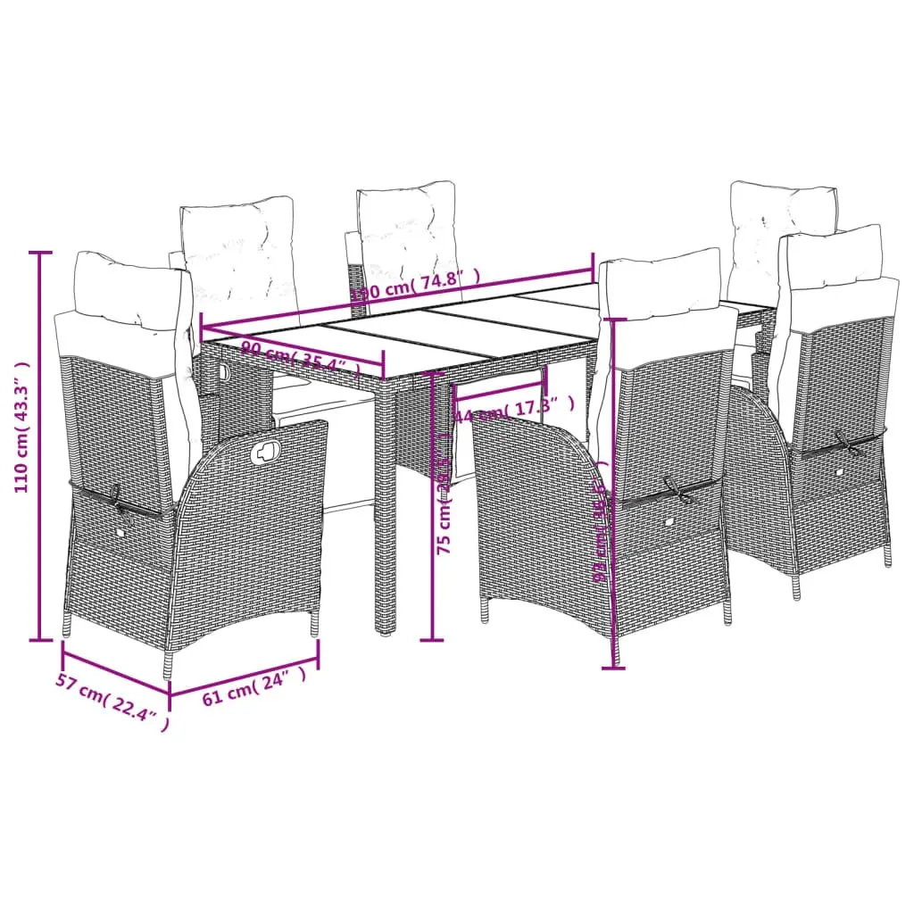 Garden Dining Set 7 Piece Outdoor Furniture Grey Poly Rattan with Cushions