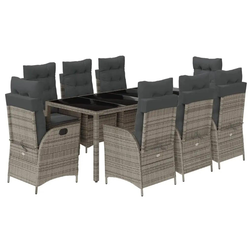 9 Piece Garden Dining Set PE Rattan Chairs Table Patio Grey