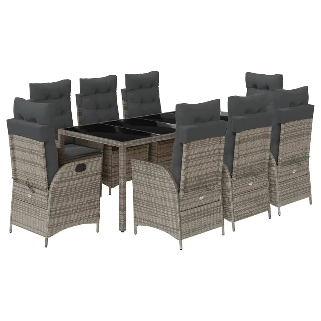 Garden Dining Set 9 Piece PE Rattan Outdoor Furniture Grey with Cushions