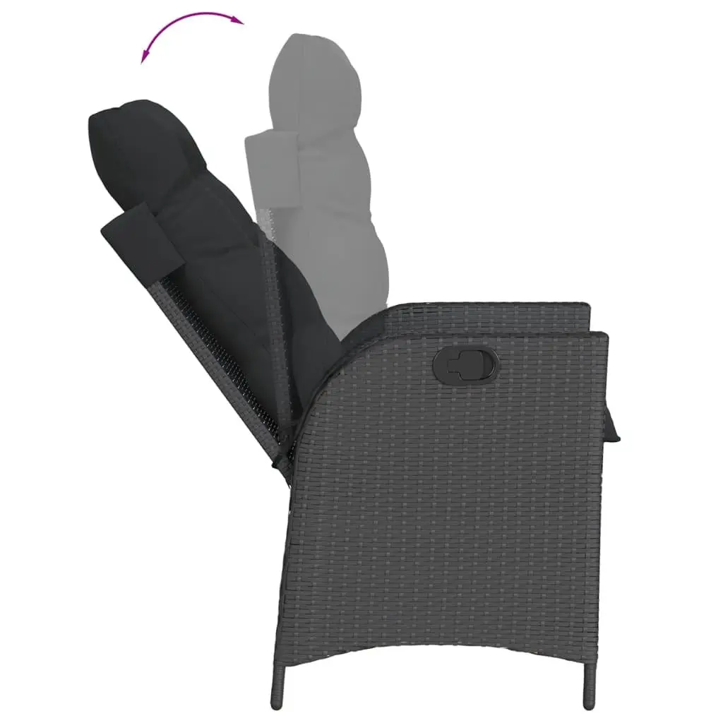 Garden Dining Set PE Rattan 3 Piece Outdoor Patio Furniture with Adjustable Backrest Cushions Black