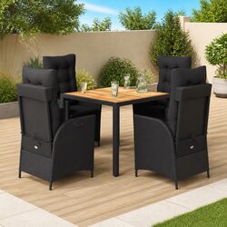 5-Piece Black PE Rattan Dining Set for Patio Enjoyment