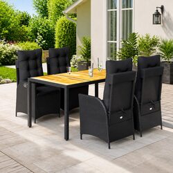 Garden Dining Set 5 Piece Outdoor Patio Furniture with Cushions Black Rattan