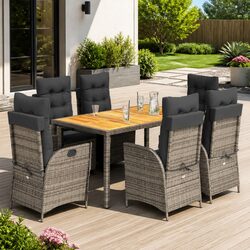 7 Piece Garden Dining Set Outdoor Furniture Patio Table Chairs Grey Poly Rattan